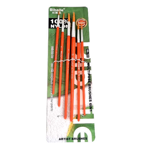 Nylon Round Head Paint Brush BBL703 (6pc set) Kong Beng Stationery