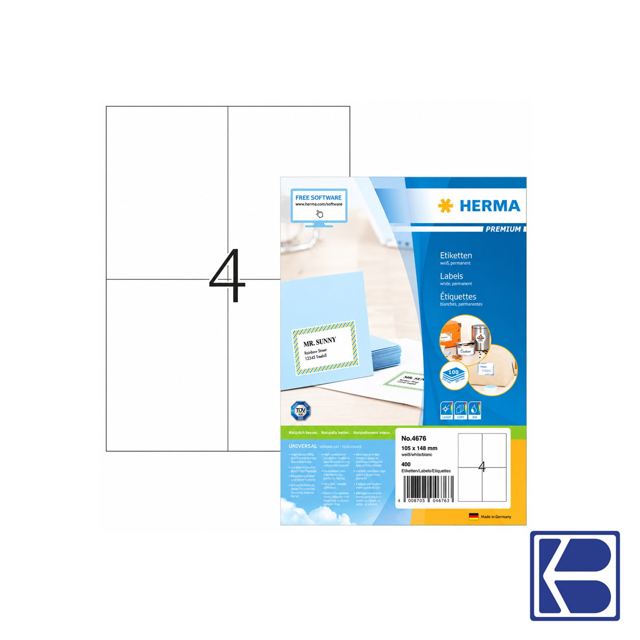 Herma | A4 Label | 105mmX148.5mm | 4676 | White | 100’s